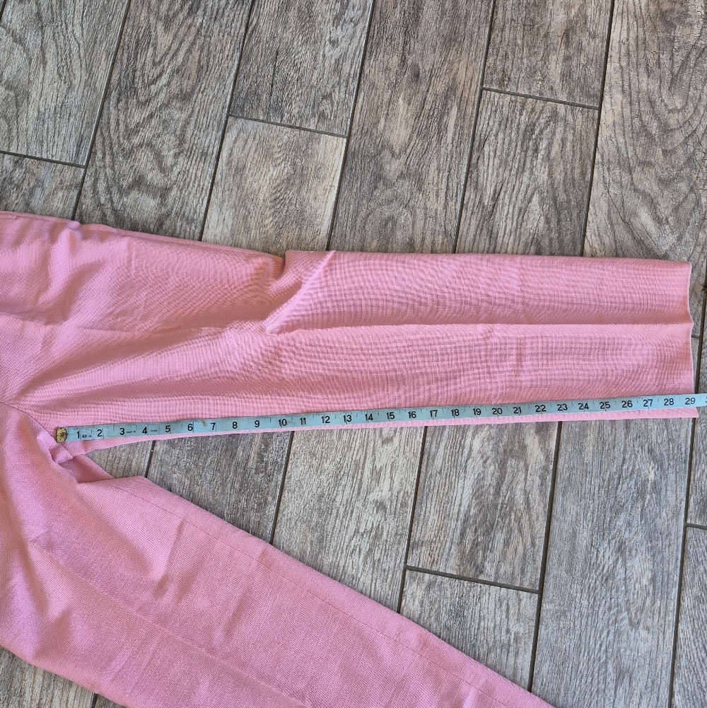 Burberry London Pink Silk Linen Pleated High Waist Trousers Straight Leg - Picture 7 of 13